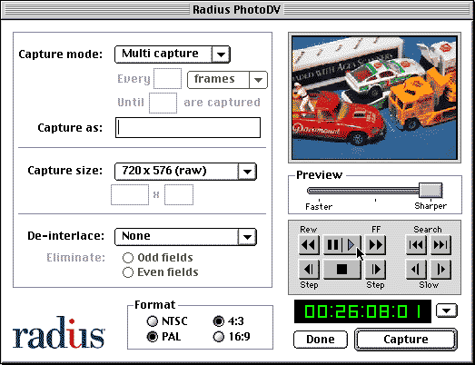Radius PhotoDV 'Acquire' Screen