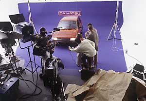 Car on blue background